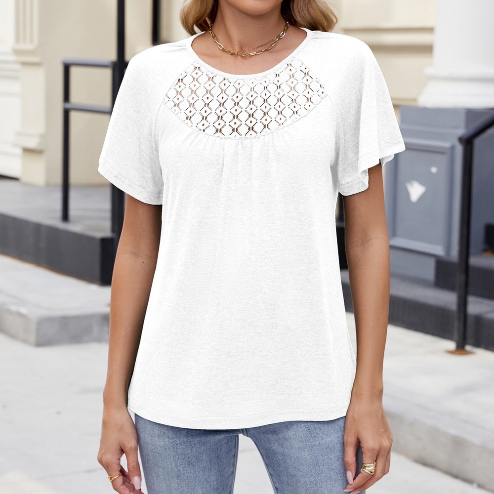 White Lace Yoke Short Sleeve Tee